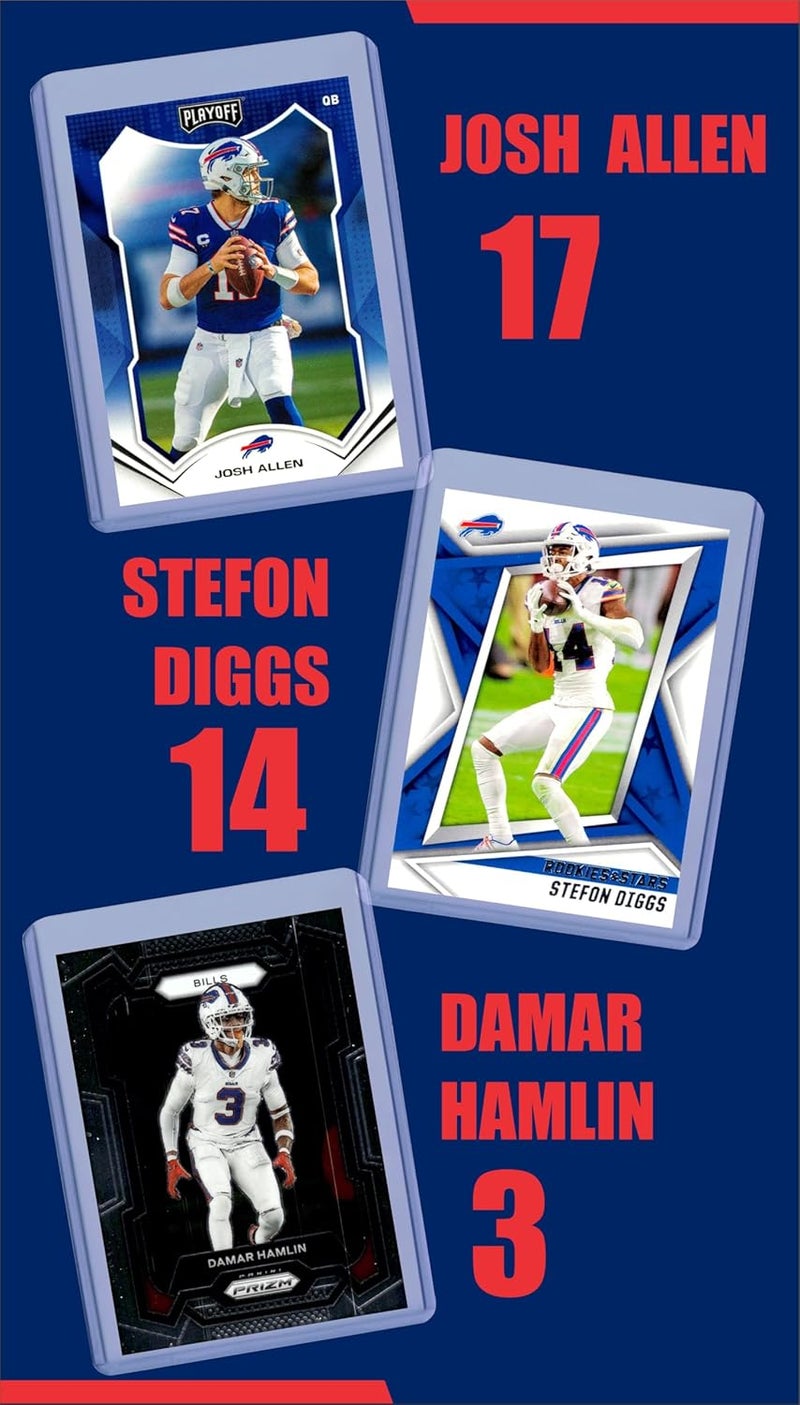 Chaser Buffalo Bills Cards: Josh Allen, James Cook, Damar Hamlin, Dalton Kincaid, Dawson Knox, Andre Reed, Thurman Thomas, Jim Kelly, Khalil Shakir ASSORTED Football Stars & GOATs Trading Card and Wristbands Gift Pack - Image 2